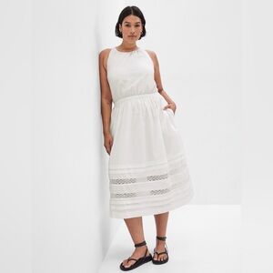 Lace Cross-Back Midi Dress White